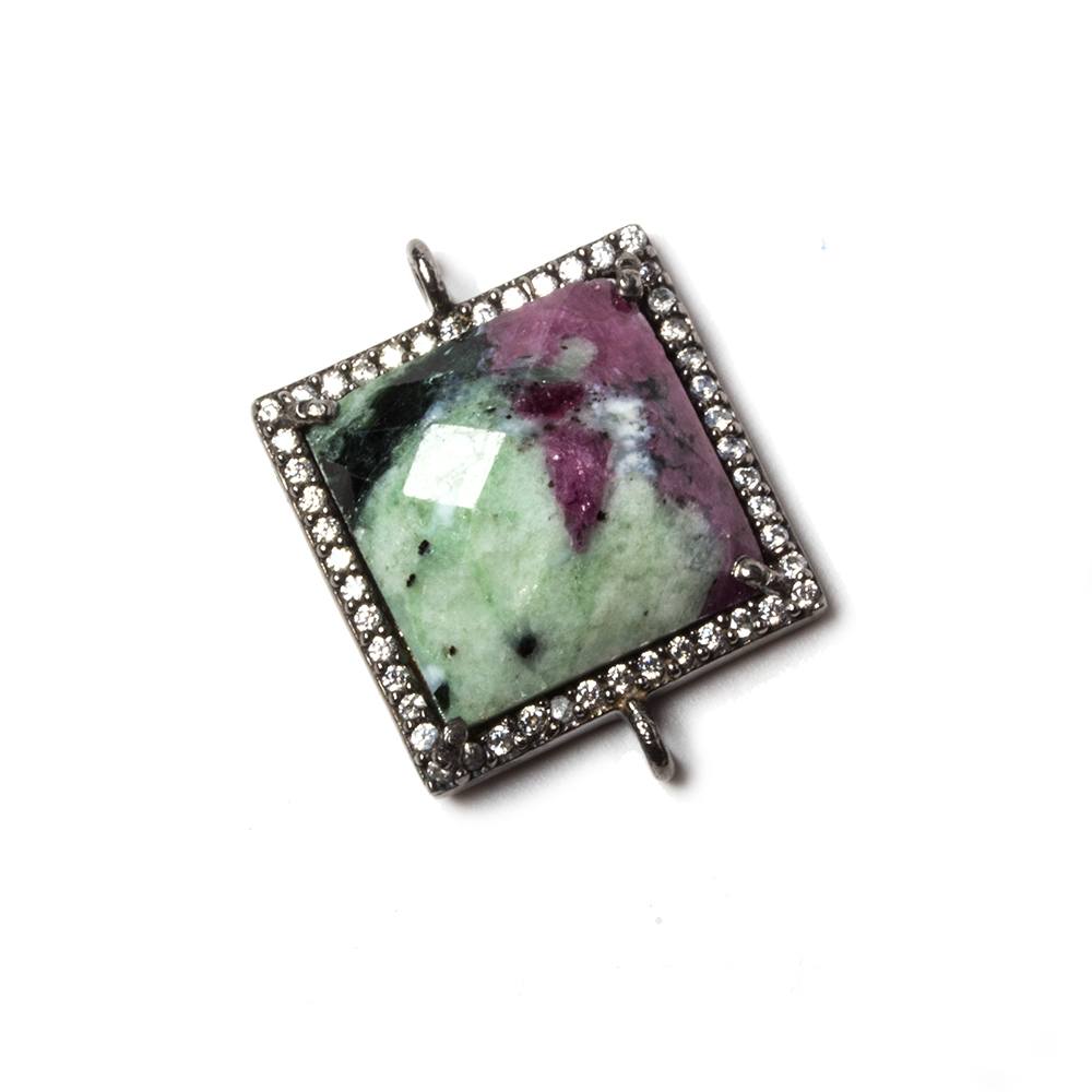 16x16mm Black Gold Bezel White CZ & Ruby in Zoisite Square Connector 1 pc
