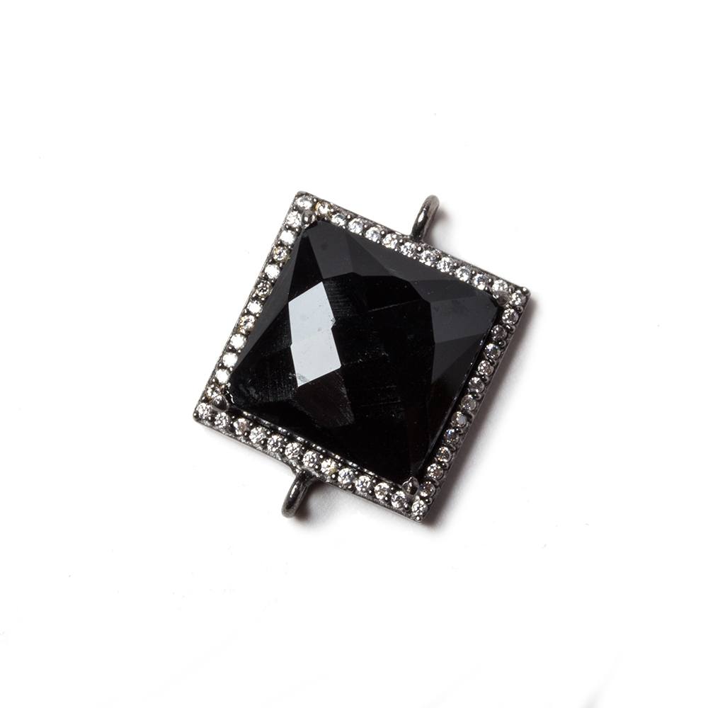 16x16mm Black Gold Bezeled CZ & Black Chalcedony Square Connector 1 piece