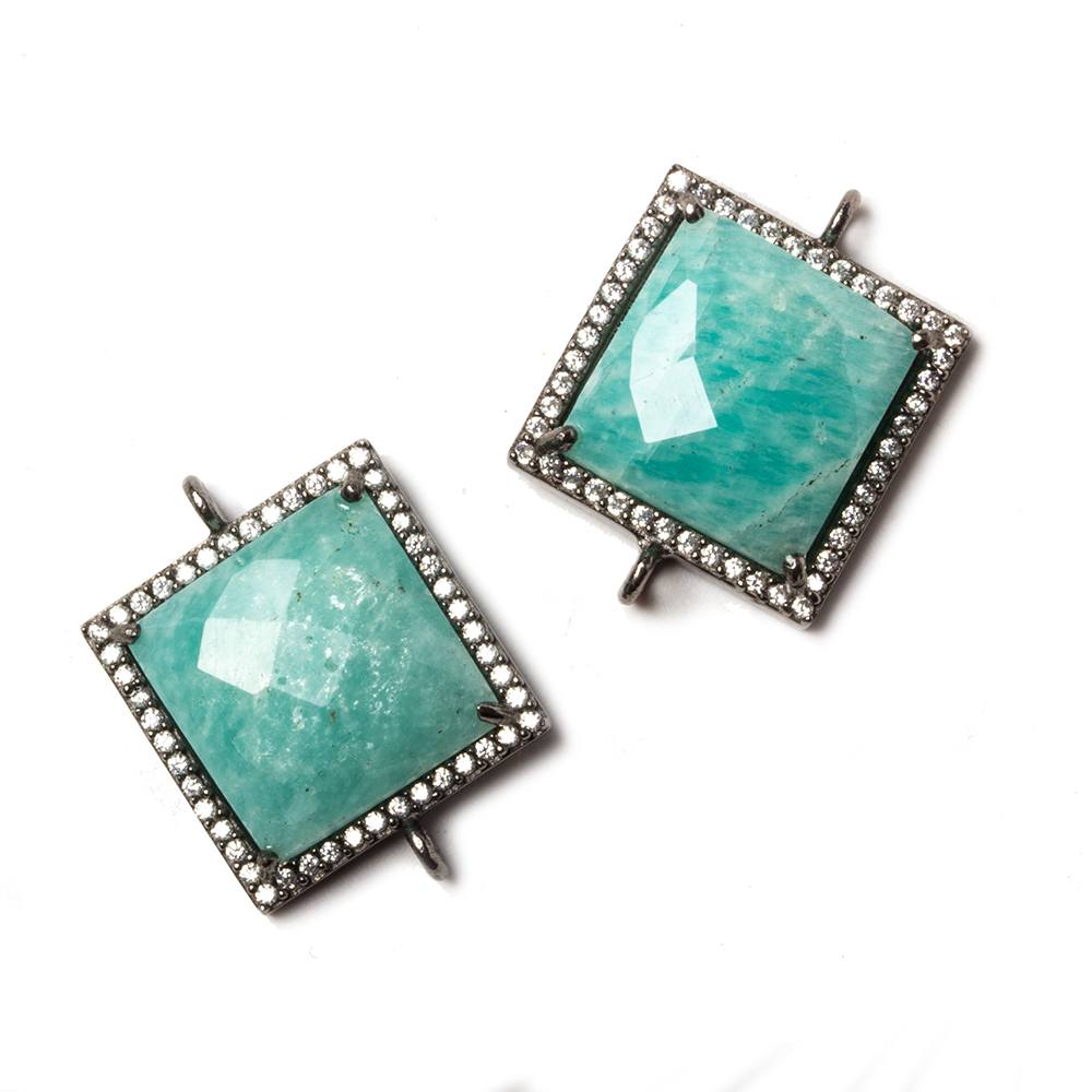 16x16mm Black Gold Bezeled White CZ & Amazonite Square Connector 1 piece