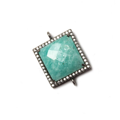 16x16mm Black Gold Bezeled White CZ & Amazonite Square Connector 1 piece