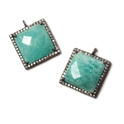 16x16mm Black Gold Bezeled White CZ & Amazonite Square Pendant 1 piece