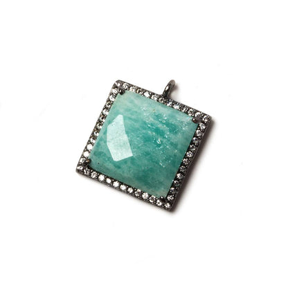 16x16mm Black Gold Bezeled White CZ & Amazonite Square Pendant 1 piece