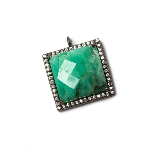 16x16mm Black Gold Bezeled White CZ & Chrysoprase Square Pendant 1 piece