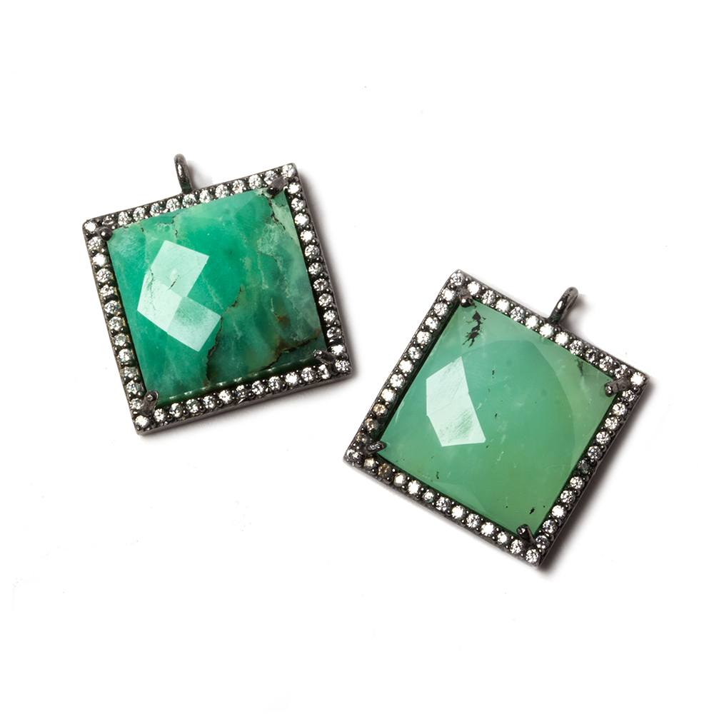 16x16mm Black Gold Bezeled White CZ & Chrysoprase Square Pendant 1 piece