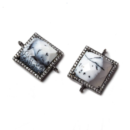 16x16mm Black Gold Bezeled White CZ & Dendritic Opal Square Connector 1 pc