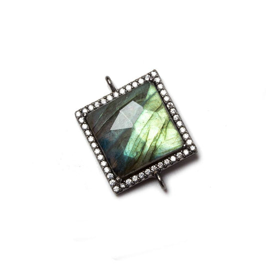 16x16mm Black Gold Bezeled White CZ & Labradorite Square Connector 1 piece