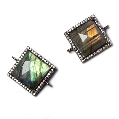 16x16mm Black Gold Bezeled White CZ & Labradorite Square Connector 1 piece