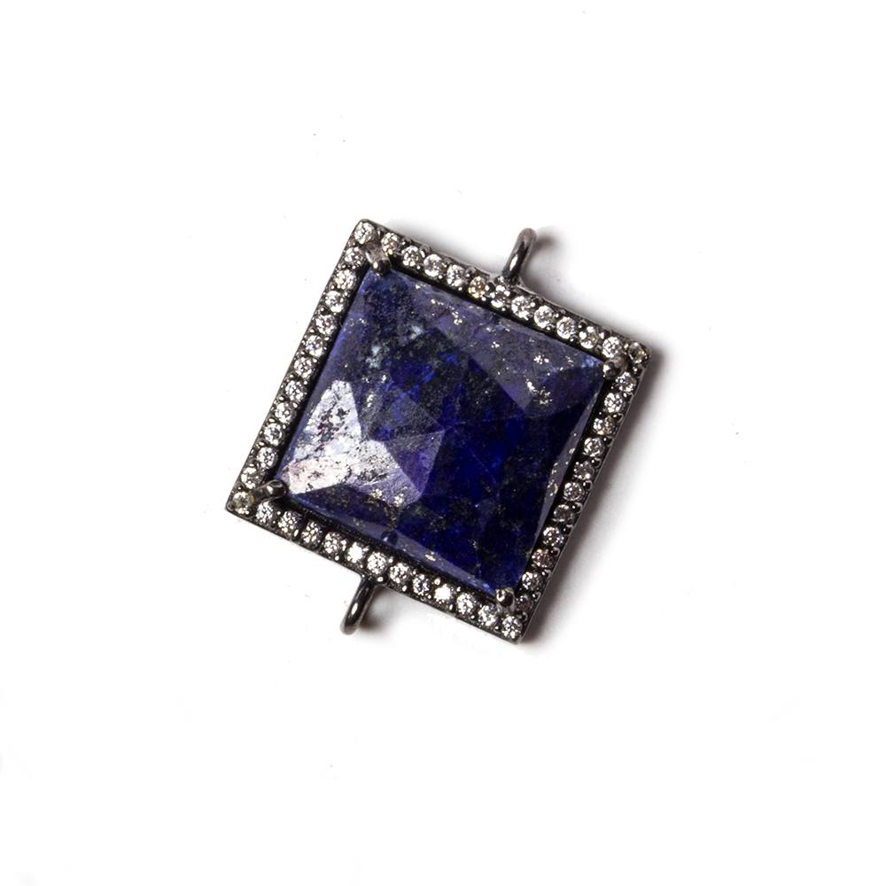 16x16mm Black Gold Bezeled White CZ & Lapis Lazuli Square Connector 1 piece