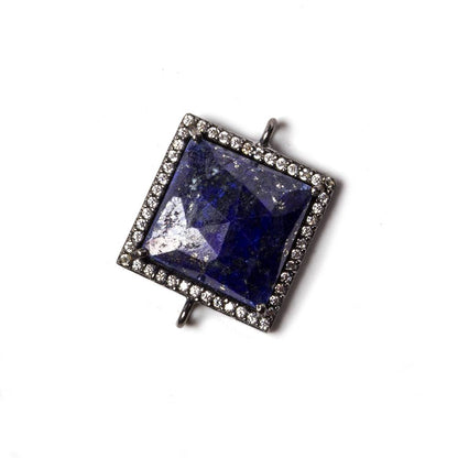 16x16mm Black Gold Bezeled White CZ & Lapis Lazuli Square Connector 1 piece