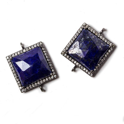 16x16mm Black Gold Bezeled White CZ & Lapis Lazuli Square Connector 1 piece