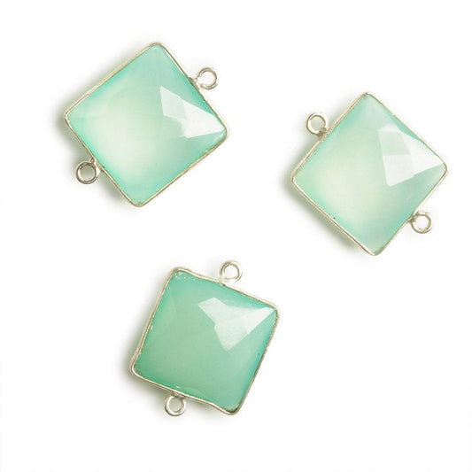 16x16mm Silver Bezel Sea Blue Chalcedony Square Connector 1 piece