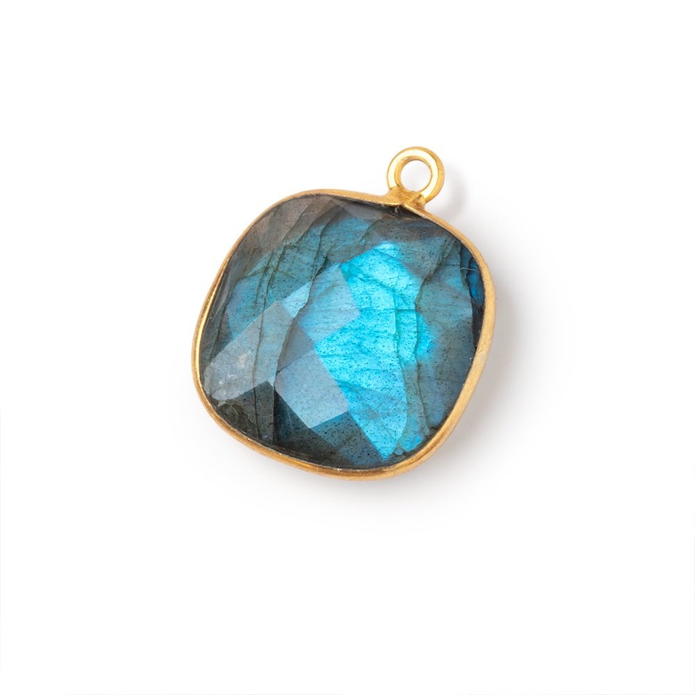 16mm Vermeil Bezel Labradorite Faceted Cushion with Aqua Flash 1 Pendant