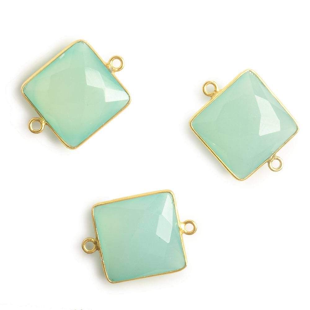 16x16mm Vermeil Bezel Sea Blue Chalcedony Square Connector 1 piece