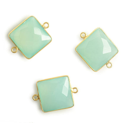 16x16mm Vermeil Bezel Sea Blue Chalcedony Square Connector 1 piece