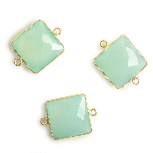 16x16mm Vermeil Bezel Sea Blue Chalcedony Square Connector 1 piece