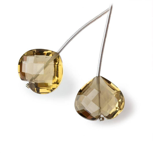 16x17-16x18mm Dark Lemon Quartz Cleft Heart Focal Beads Set of 2