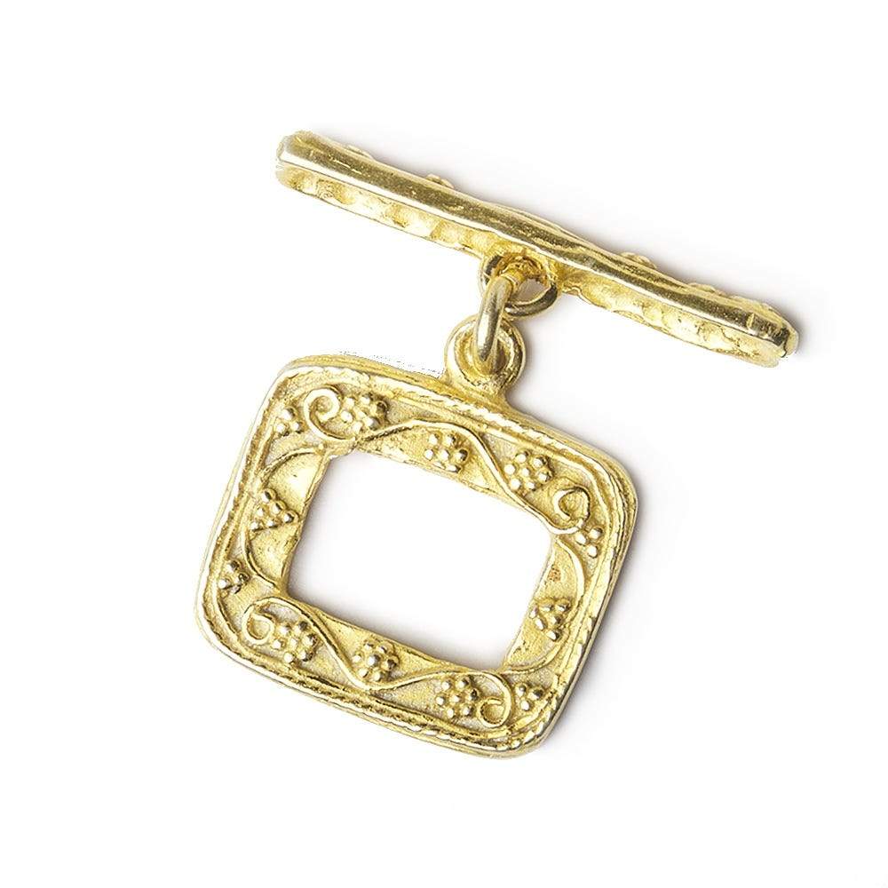 16x19mm Vermeil Rectangular Granulated Bead Floral Toggle 1 piece