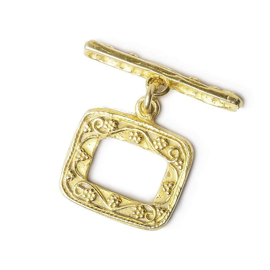 16x19mm Vermeil Rectangular Granulated Bead Floral Toggle 1 piece