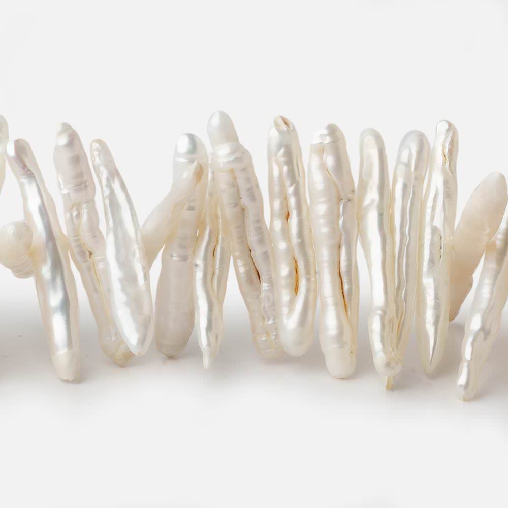 16x4-37x5mm White Side Drilled Biwa Freshwater Pearls 14.5 inch 100 pieces