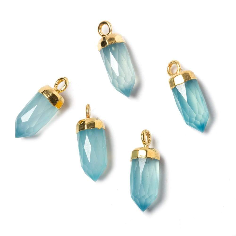 16x5mm Gold Leafed SeaBlue Chalcedony Spike Pendants 1 piece