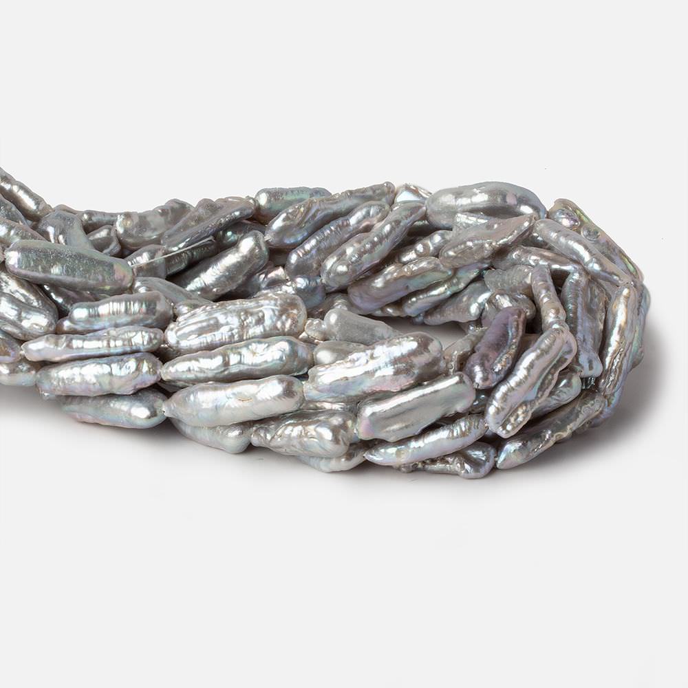 16x7-22x8mm Silver straight drilled Biwa Freshwater Pearls 16.5 inch 20 pieces