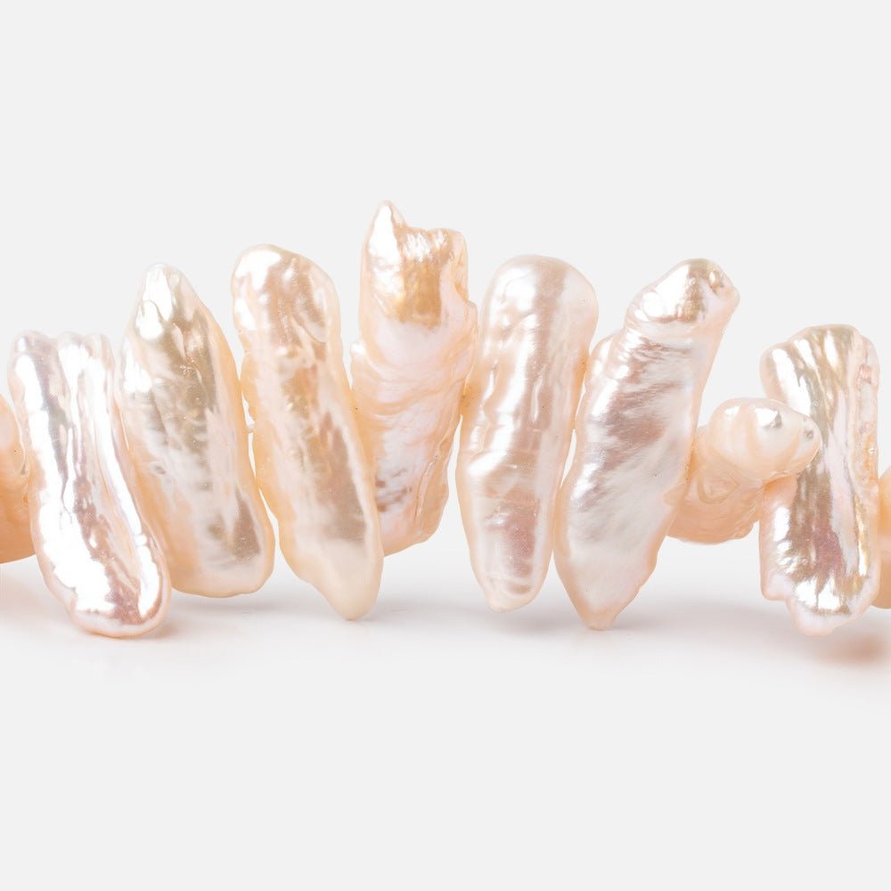 16x7-29x9mm Peach Side Drill Biwa Freshwater Pearls 15 inch 48 Beads