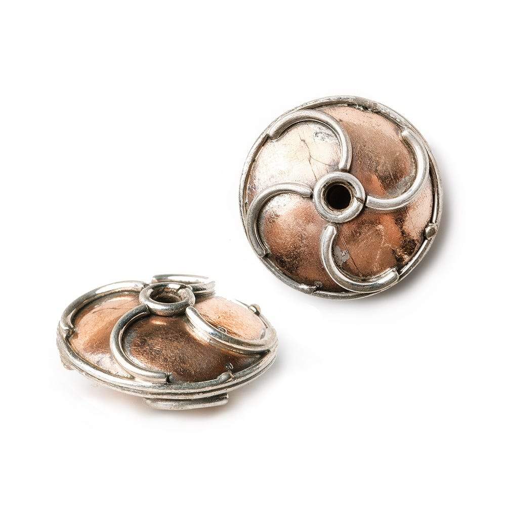 16x7mm Copper Bead Disc Sterling Silver Twisted Spoke Design 2 pieces