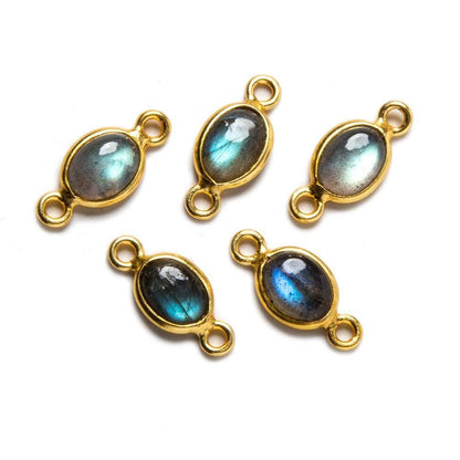 9x11mm Vermeil Bezeled Labradorite plain oval Connector 1 piece