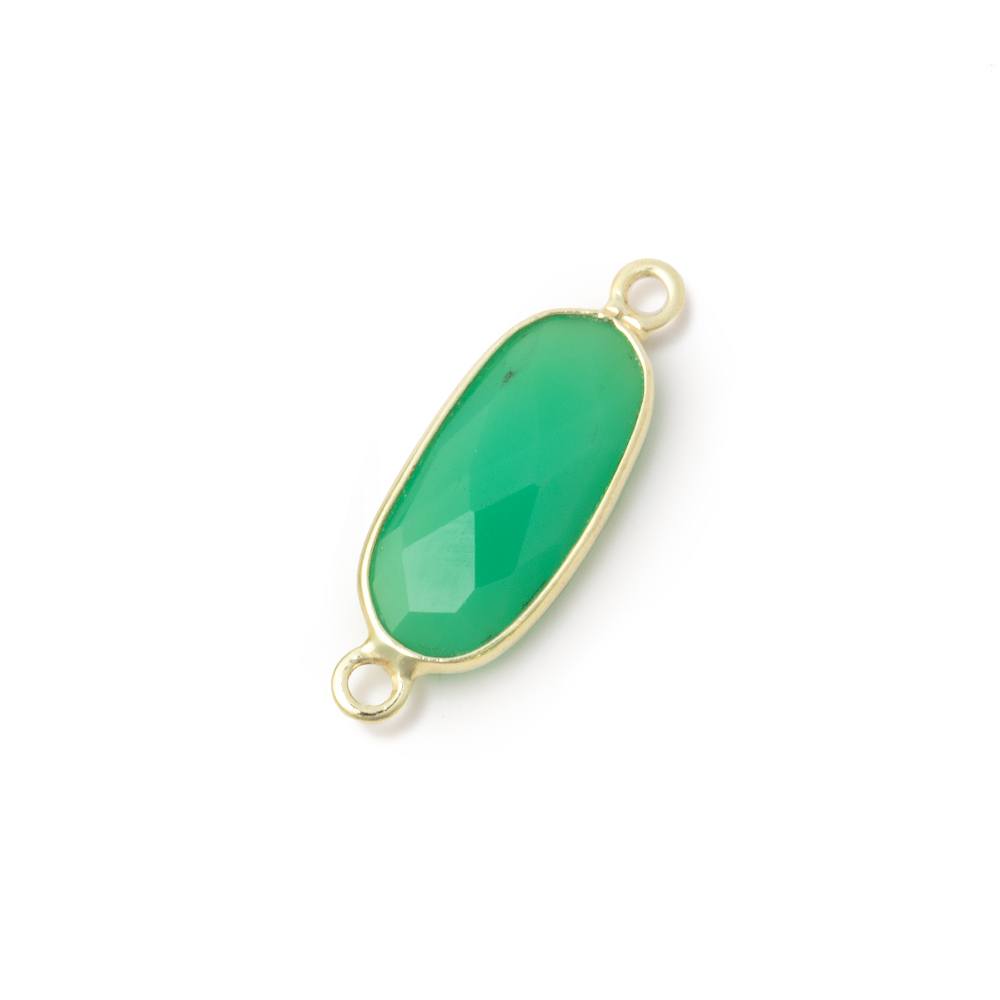 16x8mm Vermeil Bezel Green Chalcedony Elongated Oval 1 Connector