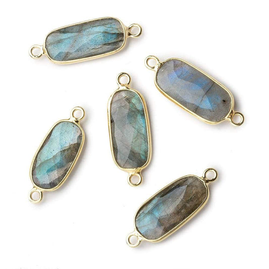 14-16mm Vermeil Bezeled Labradorite elongated oval Connector 1 focal bead