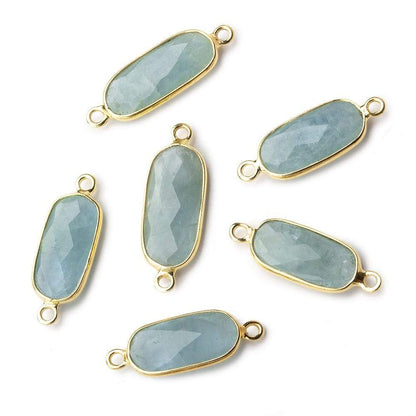 16x8mm Vermeil Bezeled Milky Aquamarine elongated oval Connector 1 focal bead