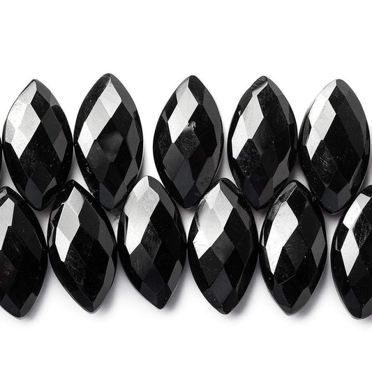 16x9-18x9mm Black Onyx top drilled faceted marquise beads 8.5 inch 43 pieces AAA