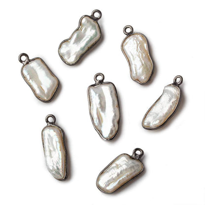 16x9mm Black Gold Bezeled Off White Keshi Pearl Pendant 1 piece