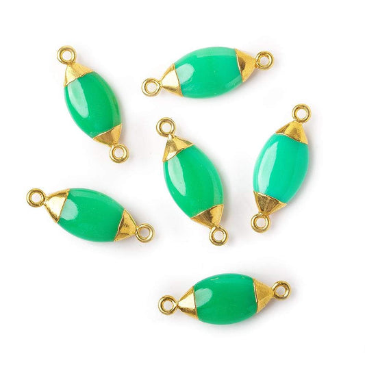 16x9mm Gold Leafed Green Chalcedony Marquise Connector 1 piece