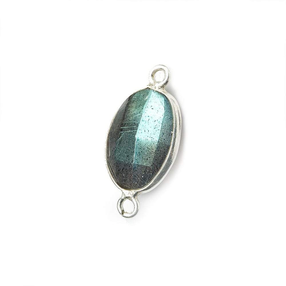 16x9mm Silver Bezeled Labradorite faceted nugget Connector 1 piece