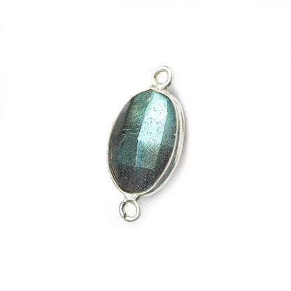 16x9mm Silver Bezeled Labradorite faceted nugget Connector 1 piece