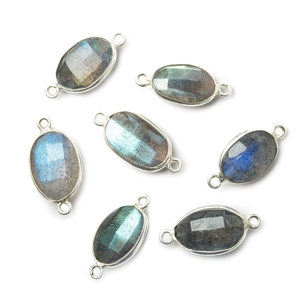 16x9mm Silver Bezeled Labradorite faceted nugget Connector 1 piece