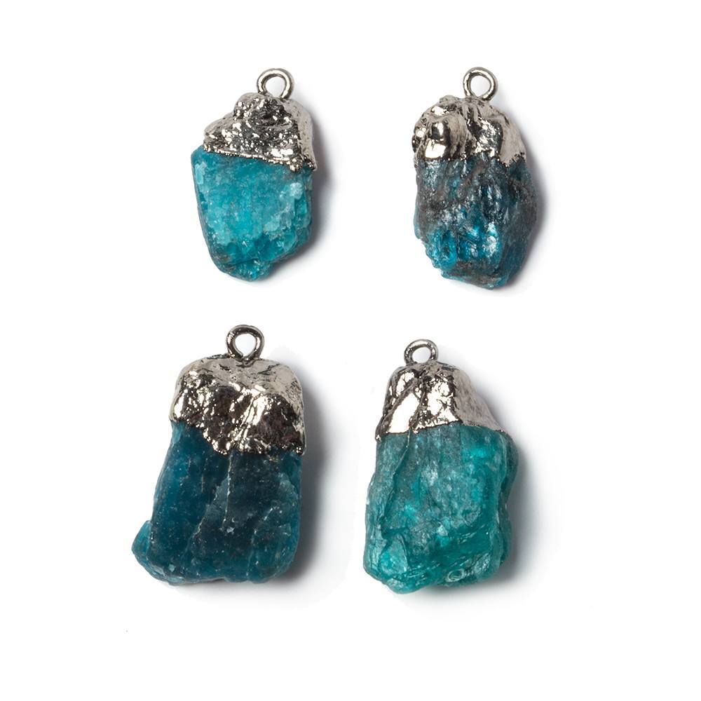 16x9mm to 20x12mm Gunmetal Leaf Neon Blue Apatite Crystal Pendant Set of 4