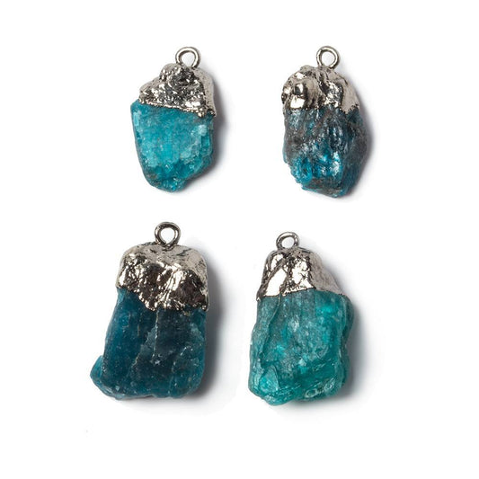 16x9mm to 20x12mm Gunmetal Leaf Neon Blue Apatite Crystal Pendant Set of 4