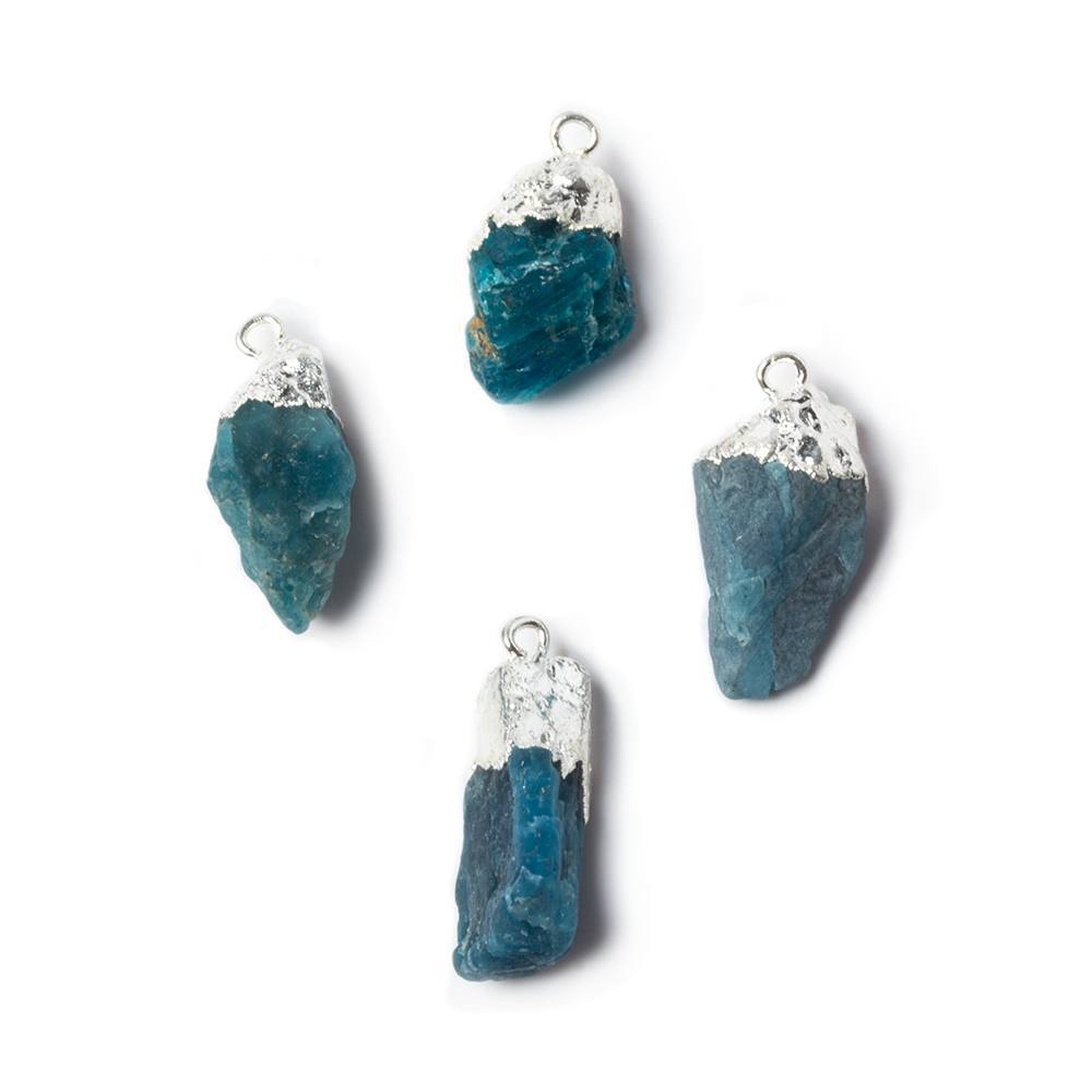 16x9mm to 20x7mm Silver Leafed Neon Blue Apatite Natural Crystal Pendant Set of 4