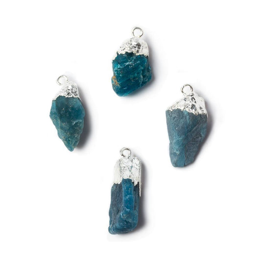 16x9mm to 20x7mm Silver Leafed Neon Blue Apatite Natural Crystal Pendant Set of 4