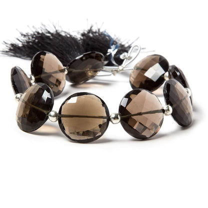 17-20mm Smoky Quartz faceted coin beads 7 inch 9 pieces