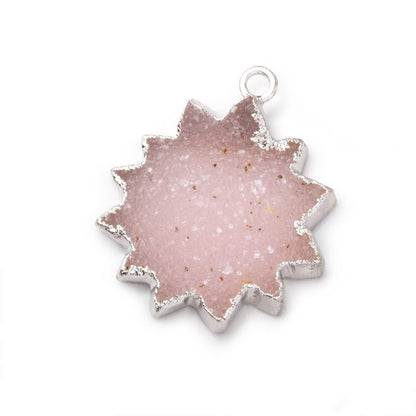 17-21mm Silver Leafed Pink Drusy Star Burst Pendant 1 focal piece