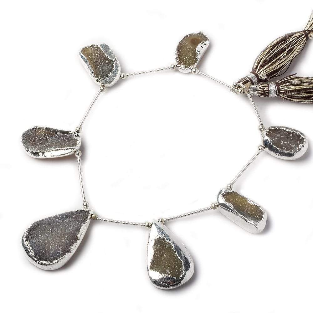 17-28mm Silver Leaf Multi Color Agate Drusy Free Shape Strand 7 inch 7 pieces