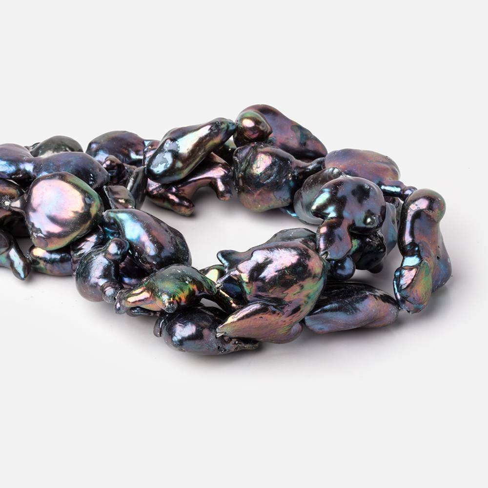 17-35mm Peacock Ultra Baroque Freshwater Pearls 15 inch 12 Beads