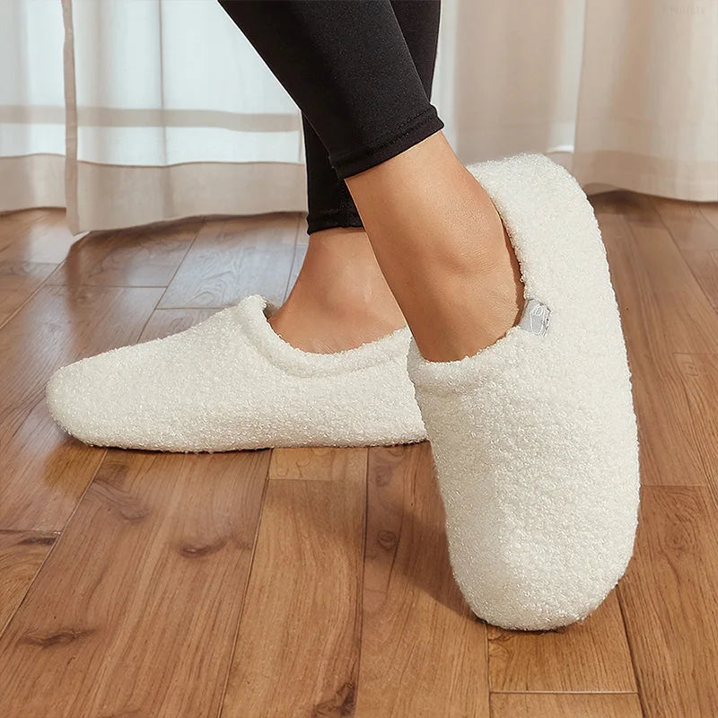 Fuzzy House Slippers for Women Warm Comfort Solid Bedroom Shoes Non-Slip Winter Plush Slippers
