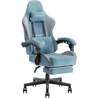Dowinx Gaming Chair Fabric with Pocket Spring Cushion, Massage Game Chair Cloth with Headrest, Ergonomic Computer Chair Blue