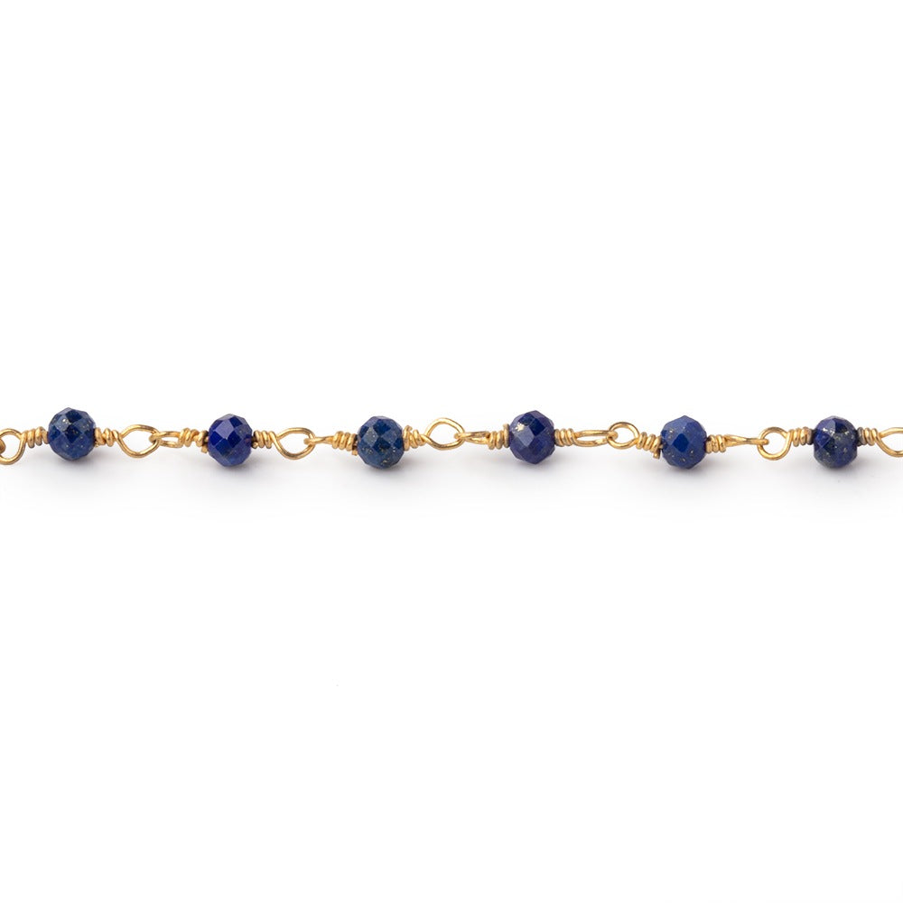 3mm Lapis Lazuli micro-faceted rondelle Gold plated Chain