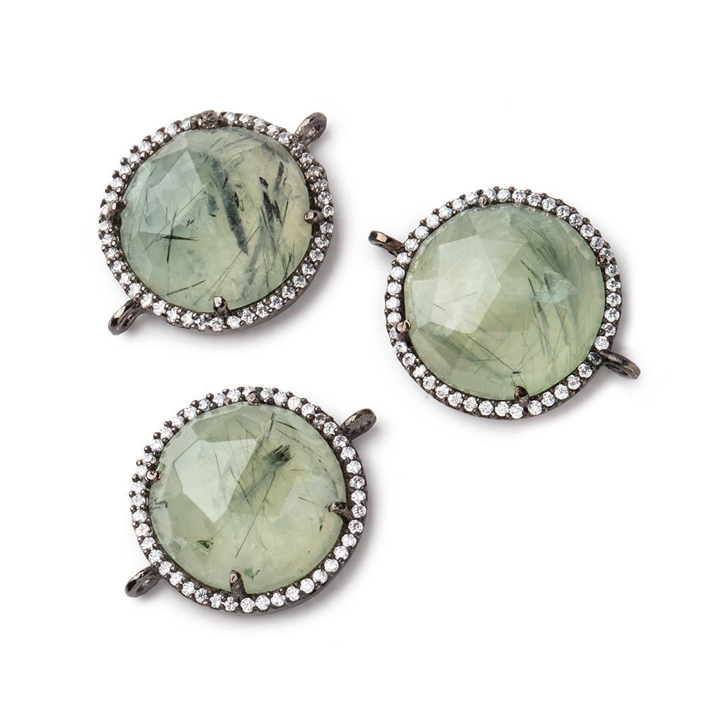 17.5mm Black Gold CZ Bezel Prehnite Coin Connector 1 Focal Bead