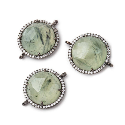 17.5mm Black Gold CZ Bezel Prehnite Coin Connector 1 Focal Bead